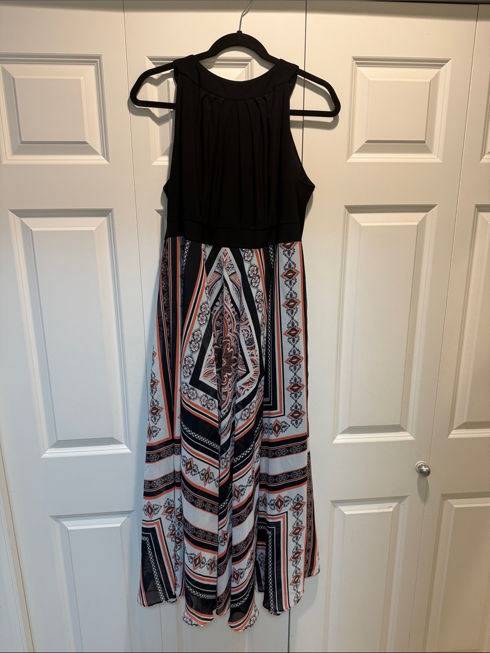 Sandra Darren Black Bodice Maxi with Geometric Print
